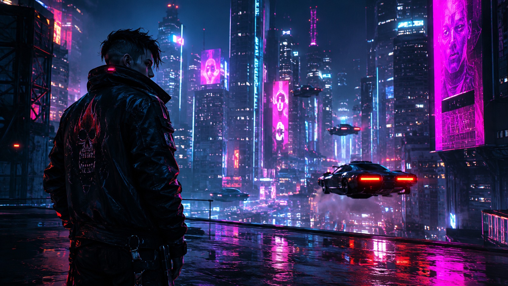 Oraș digital în stil cyberpunk
